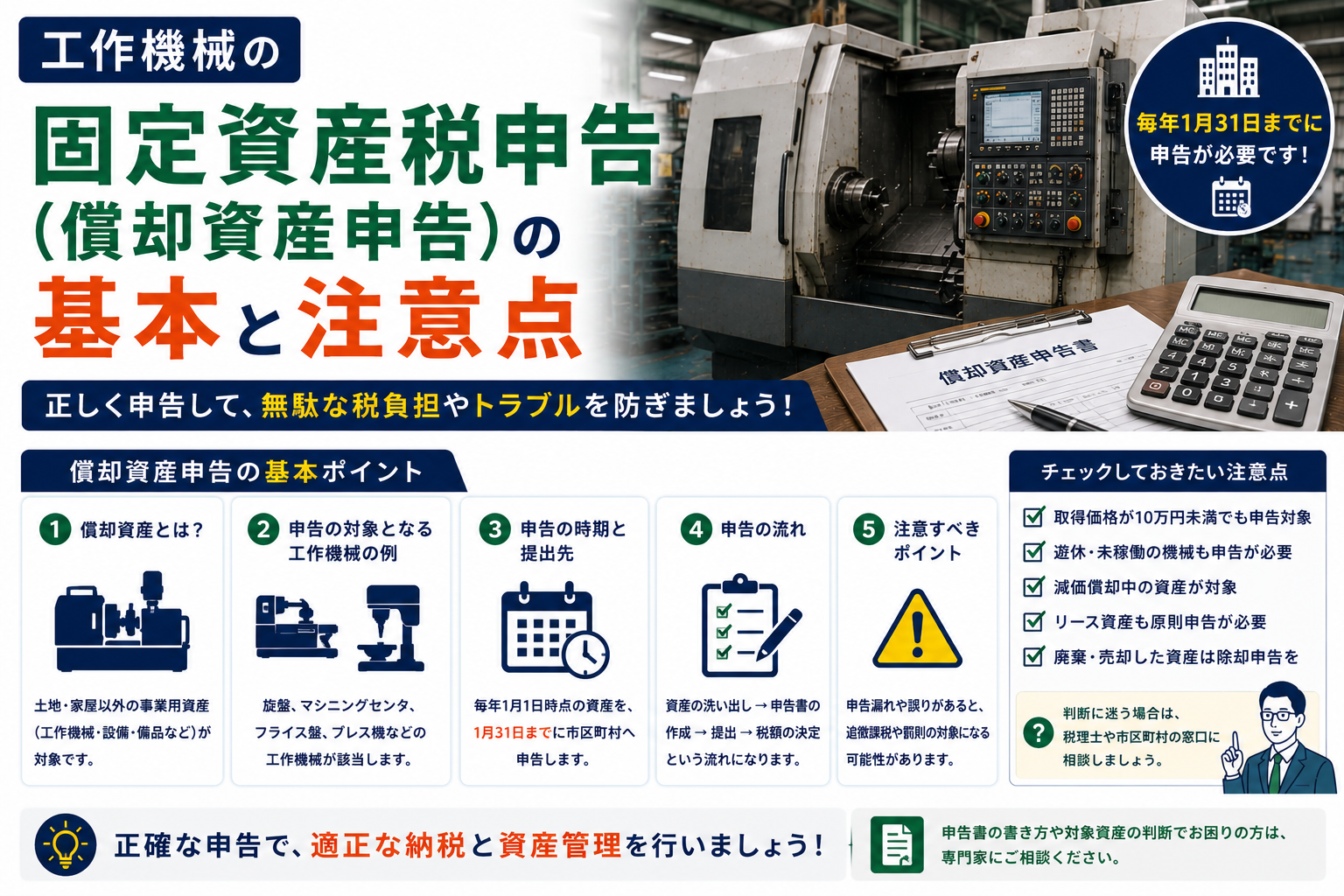 工作機械の固定資産税(償却資産申告)解説インフォグラフィック