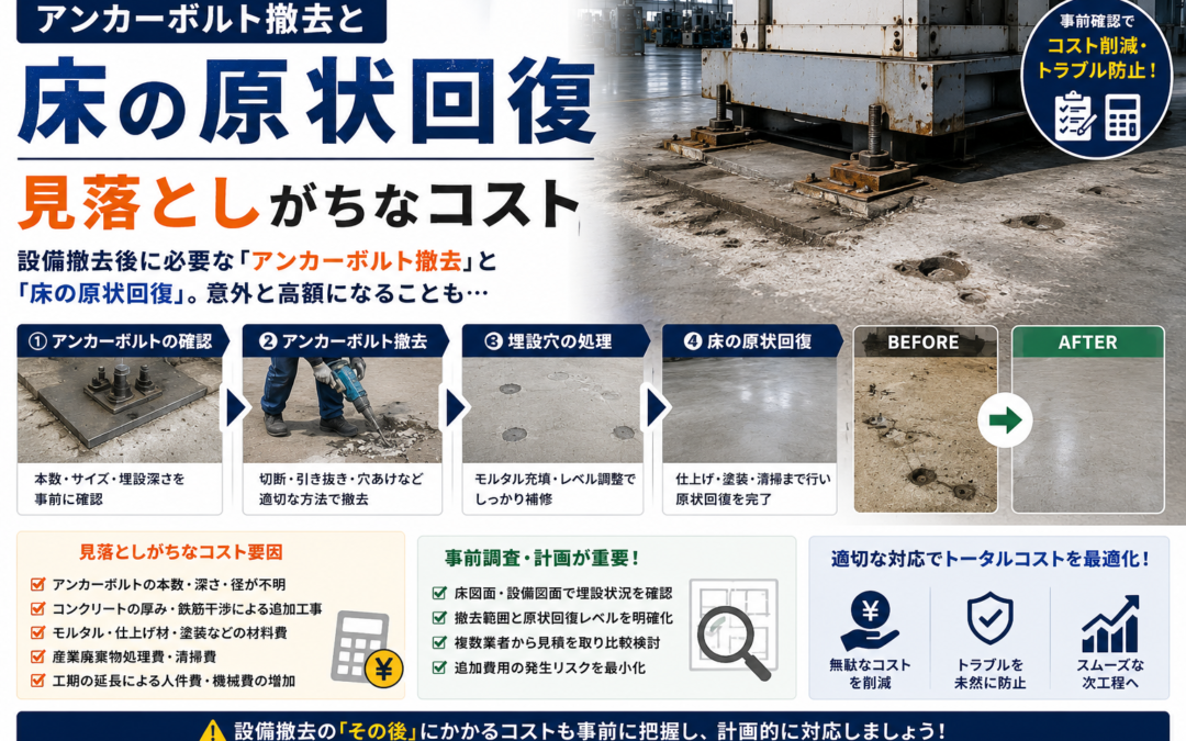 アンカーボルト撤去と床の原状回復——見落としがちなコスト
