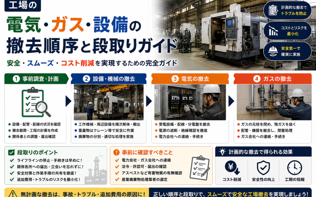 工場の電気・ガス・設備の撤去順序と段取りガイド