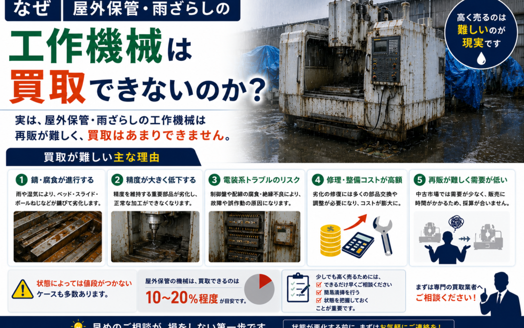 屋外保管・雨ざらしの工作機械は買取できないのか？査定に来ても値段がつかない理由を解説