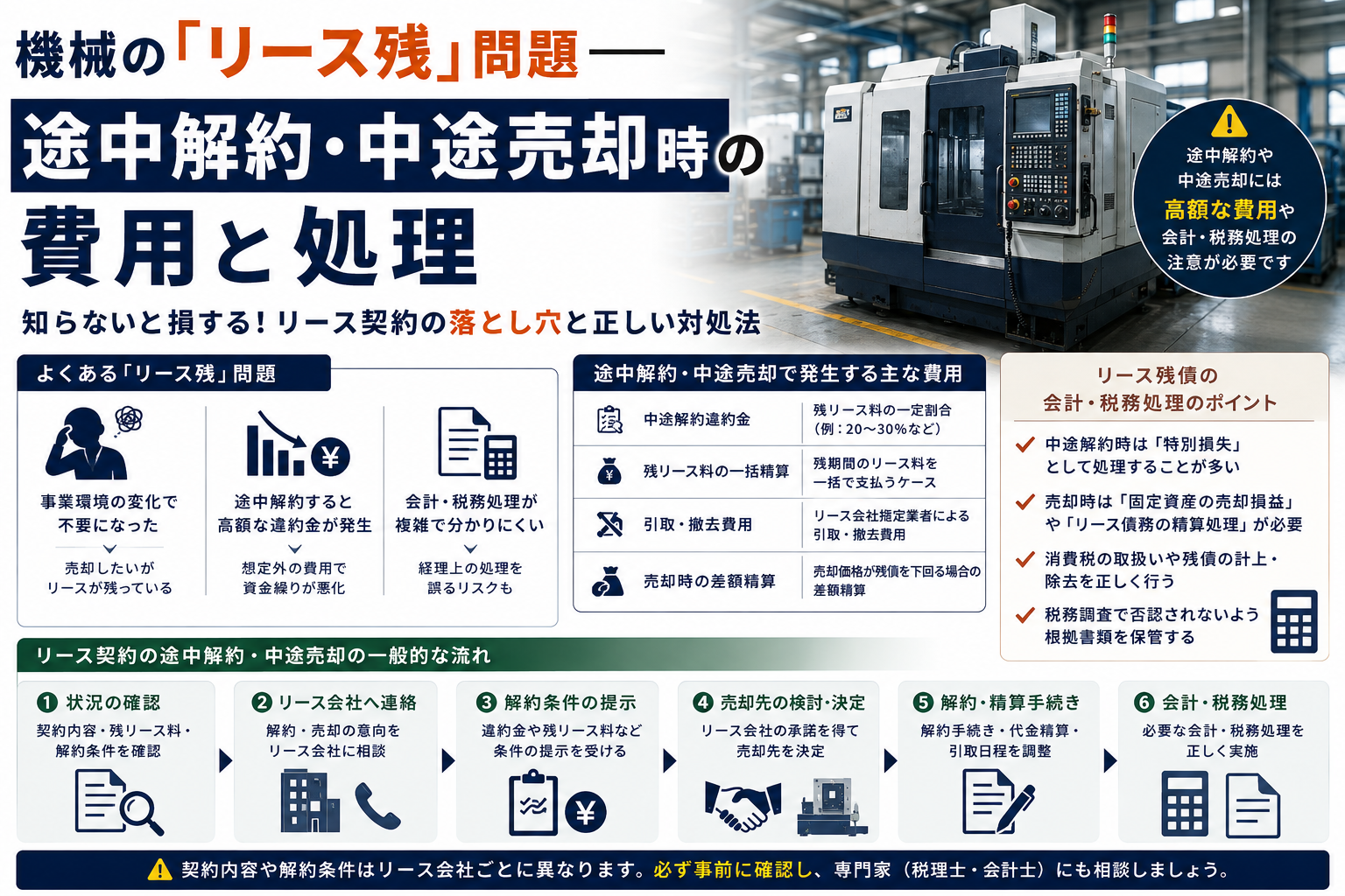 kikai-lease-nokori-eyecatch 機械のリース残問題 途中解約・中途売却時の費用と処理 インフォグラフィック